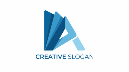 Obraz premium This logo showcases a modern design with varying shades of blue and a creative slogan, symbolizing creativity, clarity, and effective communication in branding.