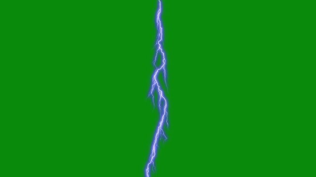 Dramatic Blue Thunder Lightning Storm with Glowing Electric Energy Discharge, Powerful Bolt Flash Effect on Dark Night Sky and Chroma Key Green Screen 4K Overlay Footage
