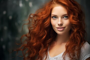Fototapeta premium Redhead woman looking at camera with a pleasant expression and vibrant hair