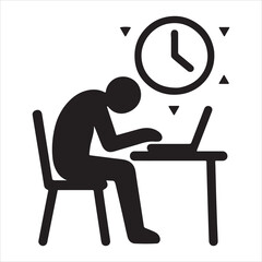 Fototapeta premium A businessman in a suit sitting at an office desk working on a laptop computer illustration