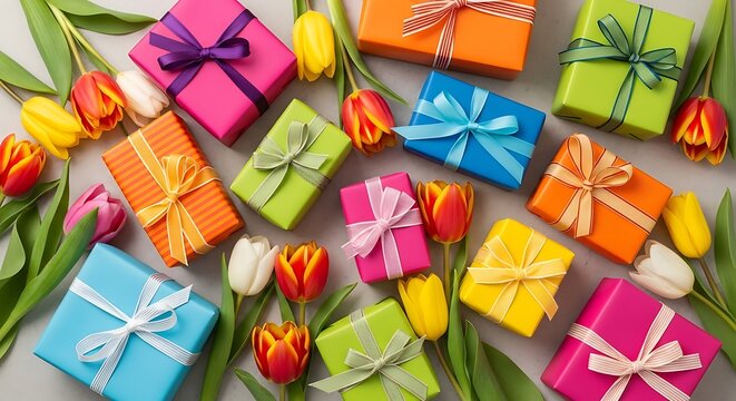 Vibrant spring sale gifts and tulips colorful presents for easter and springtime celebrations on discount