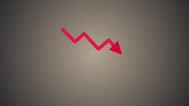 Economic collapse concept, financial graph chart due to global recession. Stock market crash, inflation, financial crisis, Falling income in GDP. Motion graphics of red color business down arrow