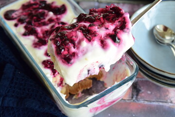 Homemade black currants tiramisu 