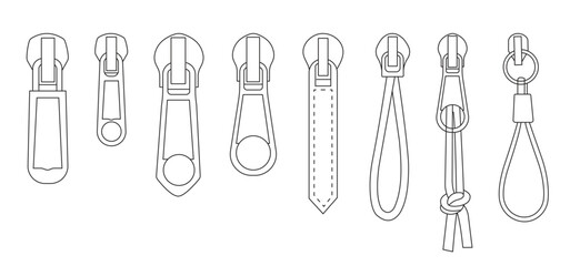 Zipper Slider Pull Tab Collection Outline Vector   for sewing and garment accessories © Elenor Design