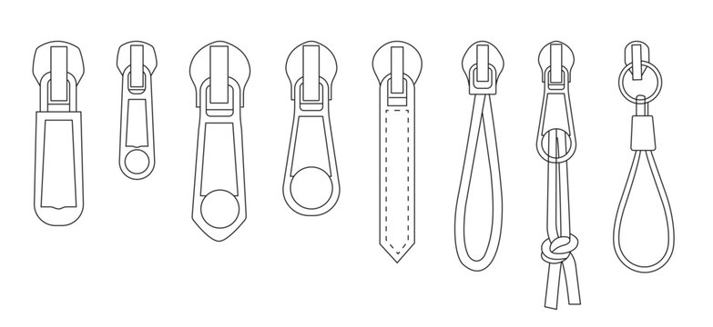 Zipper Slider Pull Tab Collection Outline Vector   for sewing and garment accessories