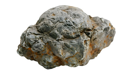 Obraz premium Rough grey and orange rock isolated on a white background, showcasing natural texture and earthy tones