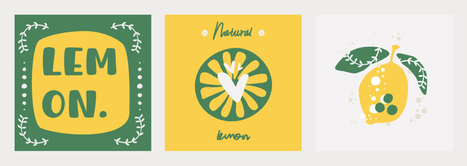 Set of modern lemon posters. Vector illustration templates.