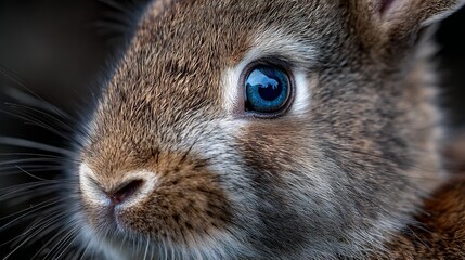 Obraz premium Close-up headshot of an adorable brown rabbit with blue eyes and a white stripe on its forehead.