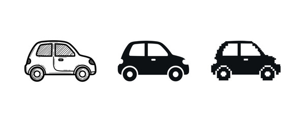 Naklejka premium Evolution of car design: sketch, modern, pixel art styles