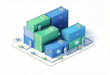 Fototapeta premium Complex Multi Colored Shipping Container Arrangement with Integrated Connections Representing Advanced Logistics and Supply Chain Management Strategies