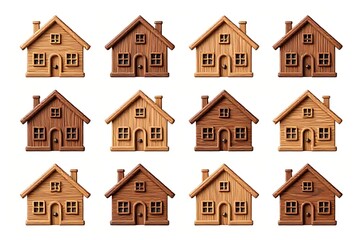 Naklejka premium Collection of miniature wooden houses in varying brown shades displayed