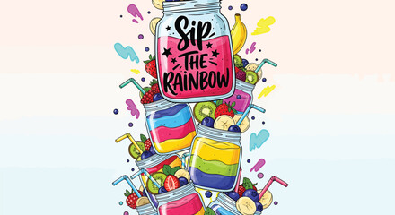 Obraz premium LGBTQ+ pride drink illustration with rainbow cocktails