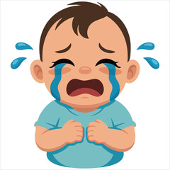 Obraz premium Unhappy crying baby character flat color vector for infant emotions and childhood expression illustration templates