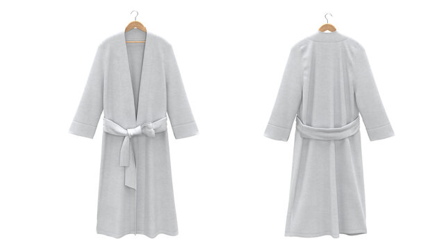 Light Grey Cotton Bathrobe Front and Back View