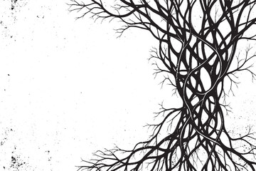 Abstract Intertwined Tree Branches Silhouette with Distressed Texture