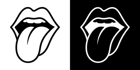 Tongue icon concept in flat black and white style on clean background vector illustration design © LiorasK