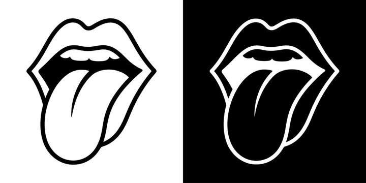 Tongue icon concept in flat black and white style on clean background vector illustration design