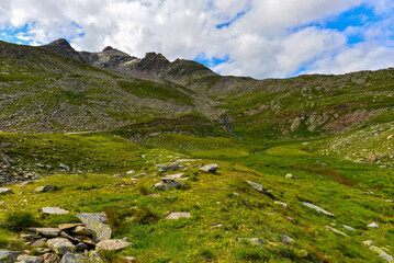 Fototapeta premium Die Südrampe der Gaviapassstraße (Passo del Gavia) in der italienischen Lombardei