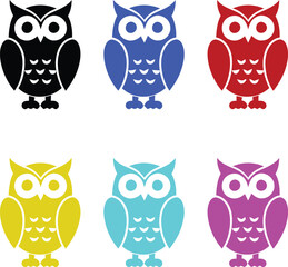 Obraz premium owl icon isolated on white background, vector illustration of wise bird symbols in colorful flat solid styles for education and wisdom concepts.