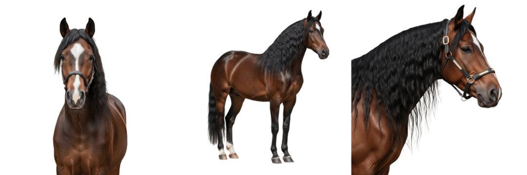 Friesian Horse Equus ferus caballus isolated on white background, Dutch horse breed from Friesland Nederland, black baroque horse, Fries paard, European carriage and dressage horse, studio cutout