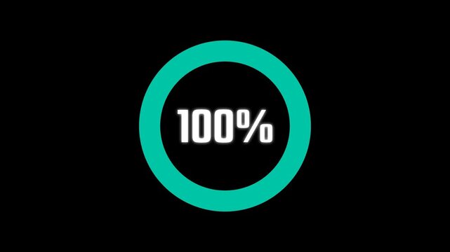 Circular progress bar loading animation with percentage counter from 0 to 100 percent, motion graphic footage