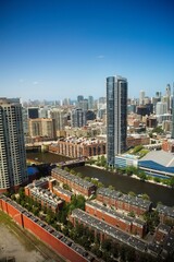 Naklejka premium Aerial View of the Chicago Skyline on a Clear Blue Sky Day