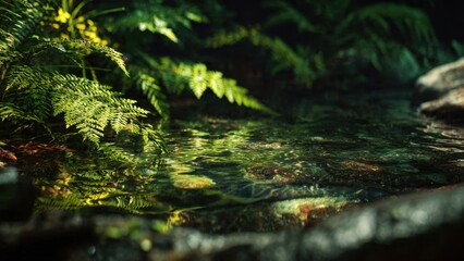 Crystal Clear Stream in Lush Green Forest