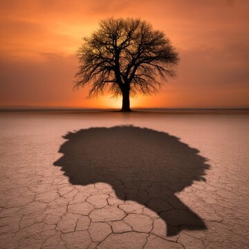 Tree casts human head shadow
