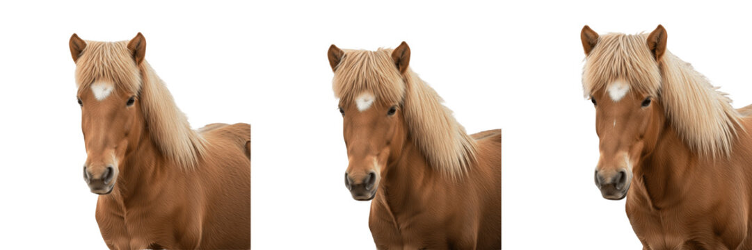 Icelandic Horse Equus ferus caballus isolated on white background, &Iacute;slenski hesturinn from &Iacute;sland, Nordic pony size horse, t&ouml;lt gait horse breed, cold climate Scandinavian equine studio cutout
