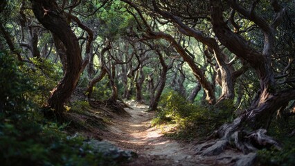Fototapeta premium Enchanted Forest Path with Twisted Trees