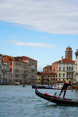Obraz premium Grand Canal in Venice with Santa Maria della Salute basilica and historic palaces. Iconic landmark of Italy and UNESCO World Heritage Site, popular destination for international tourism.