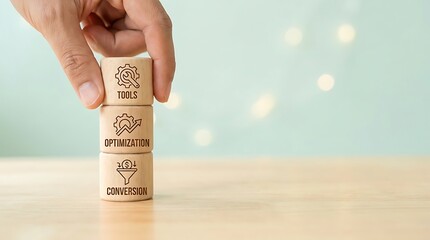 Stacked Wooden Blocks with Business and Optimization Text