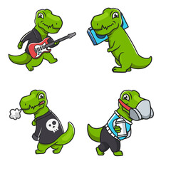 Set of cute dino t-rex mascot designs. © Guavanaboy