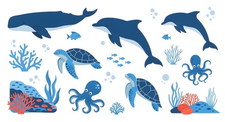 Fototapeta premium sea animals collection