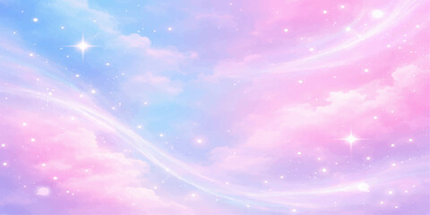 Abstract pink and blue sky background featuring beautiful clouds and bright stars amidst a summer sunlight atmosphere in a clear heaven space © ITS OK