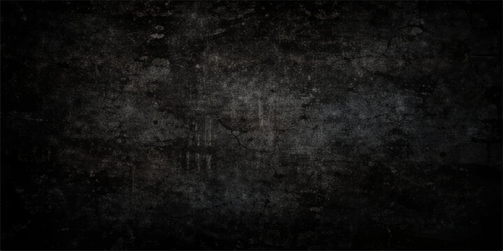 A dark vintage grunge wall background with a rough black concrete texture and an alpha channel on a dirty old stone surface backdrop