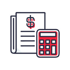 Financial document accounting icon with calculator for tax compliance and corporate wealth management analysis