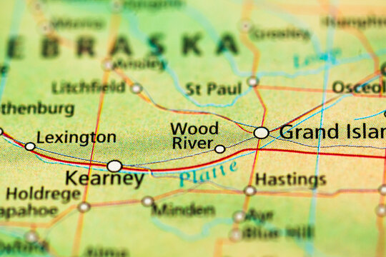 Close up atlas map featuring Kearney Grand Island and Hastings Nebraska.