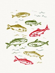 Illustration of multiple fish, presented as a visual concept for wildlife conservation, aquatic education campaigns, and nature-themed branding materials.
