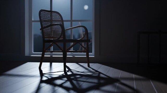 Elegant chair in modern room with dramatic lighting effects