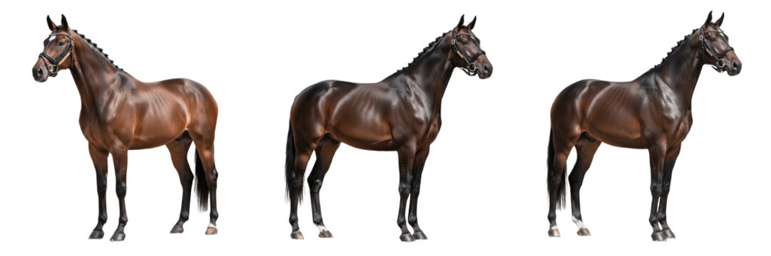 Holsteiner Horse Equus ferus caballus isolated on white background, German warmblood from Schleswig-Holstein Deutschland, show jumping sport horse breed studio cutout