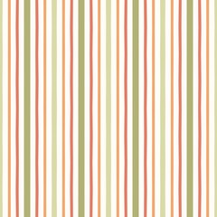 Obraz premium Modern seamless pattern with thin vertical stripes in peach, sage green, and orange on white. A perfect coordinate for floral collections, nursery textiles, and minimalist stationery design.