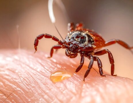Tick on Human Skin - A Close-Up View of a Blood-Sucking Parasite.
