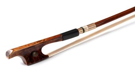 Professional Violin Bow Frog and Stick Close-up, Luxury Pernambuco Wood String Instrument Accessory Isolated on White Background Studio Shot