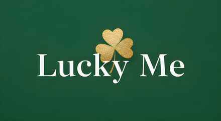 Lucky Me St Patrick&rsquo;s Day Horizontal Poster with Gold Clover and Modern Typography