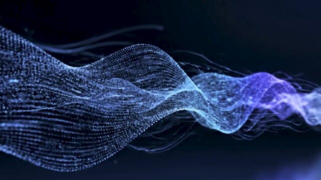 Stunning blue wave of light particles on dark background