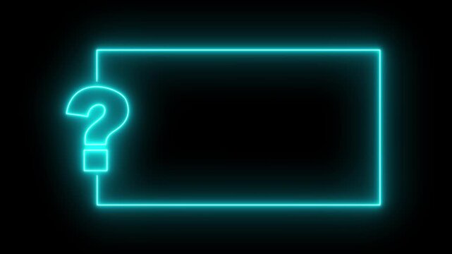Question mark neon sign light on black background. Quiz trivia game competition. neon question mark frame for quizzes and FAQs. Game announcement neon message. Answer question, Examination test.