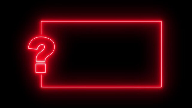 Question mark neon sign light on black background. Quiz trivia game competition. neon question mark frame for quizzes and FAQs. Game announcement neon message. Answer question, Examination test.