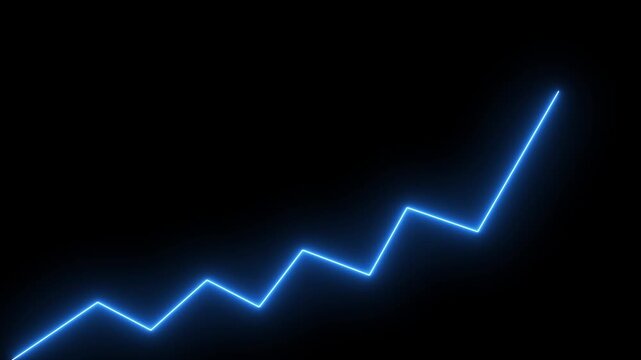 Market Recovery Concept. Successful growth trend blue line graph going Up.Abstract neon line arrow down business graph. business neon line animation.4k