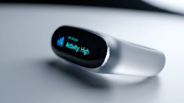 Sleek wearable device showing 60 bpm heart rate on screen
